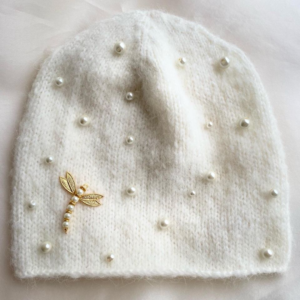 Angora Wool Hand Knitted Voile Beret