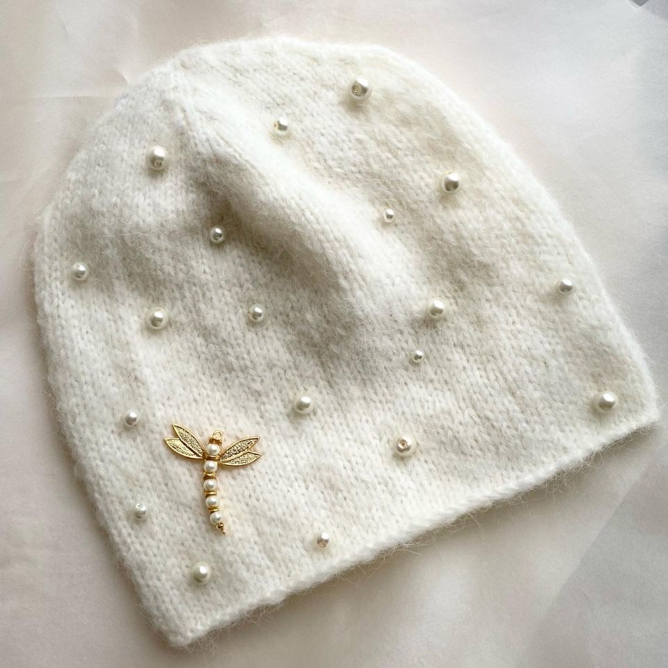 Angora Wool Hand Knitted Voile Beret