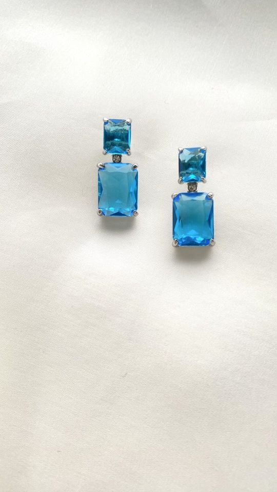 Blue Baguette Stone Earrings