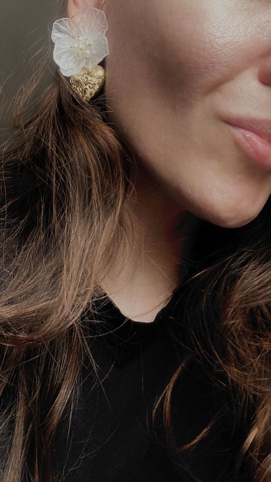 CERAMIC FLOWER HEART EARRINGS