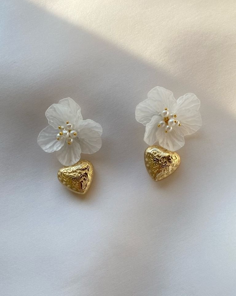 CERAMIC FLOWER HEART EARRINGS