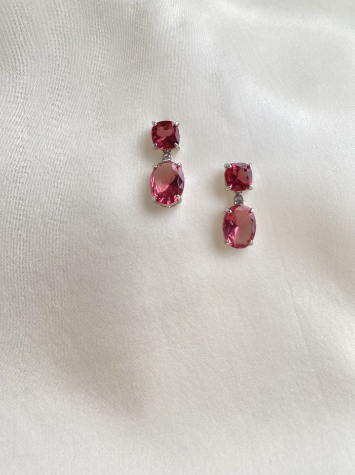 PINK STONE OVAL EARRINGS