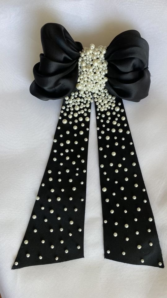 Black Draped Pearl Bow