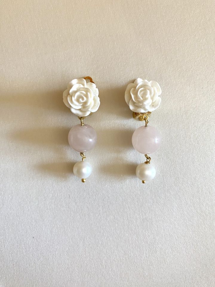 Rose Kuvars İnci Küpe