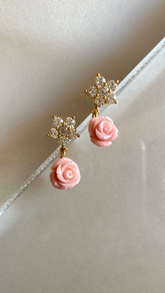 Rose Kristal İnci Küpe