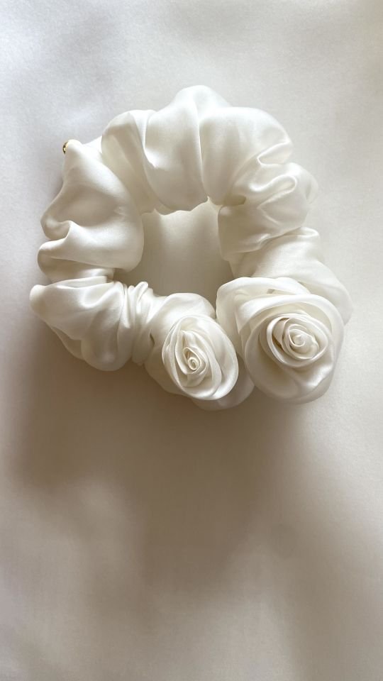 Twin Rose Silk Scrunchie