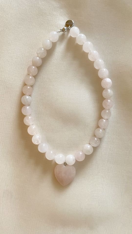 Rose Kuvars Kalp Kolye